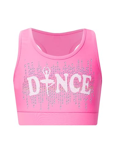 Yeahdor Mädchen Glitzer Crop Top Glänzend Sport Tanz BH Pailletten T-Shirt Bauchfrei Tank Top Unterhemd Tanz Performance D Rosa 134-140 von Yeahdor