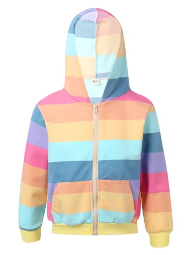 Yeahdor Mädchen Pullover Hoodie Regenbogen Shirt Langarm Kapuzenpullover mit Reißverschlus Sweater Langarmshirt Freizeit Schulkleidung A Regenbogen 98-104 von Yeahdor