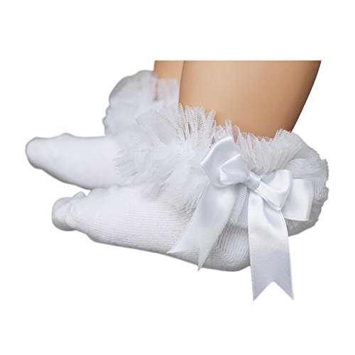 YeahiBaby Babysocken Mädchen Prinzessin Bowknot Baumwolle kurze Socken Baby Mädchen Taufe mit Spitze Größe S (weiß) von YeahiBaby