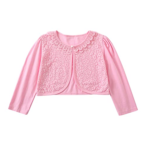 Yealoo Bolero Jäckchen Mädchen Strickjacke Lange Ärmel mit Spitze Kinder Schulterjacke von Yealoo