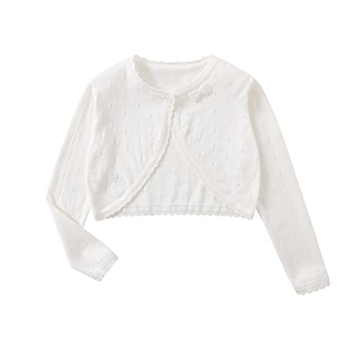 Yealoo Bolero Mädchen Lange Ärmel Strickjacke Kinder Bolerojacke Schulterjacke Kommunionkleid Baumwolle mit Schleife von Yealoo