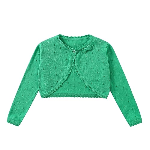 Yealoo Bolero Mädchen Lange Ärmel Strickjacke Kinder Bolerojacke Schulterjacke Kommunionkleid Baumwolle mit Schleife von Yealoo