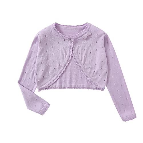 Yealoo Bolero Mädchen Lange Ärmel Strickjacke Kinder Bolerojacke Schulterjacke Kommunionkleid Baumwolle mit Schleife von Yealoo