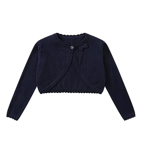 Yealoo Bolero Mädchen Lange Ärmel Strickjacke Kinder Bolerojacke Schulterjacke Kommunionkleid Baumwolle mit Schleife von Yealoo