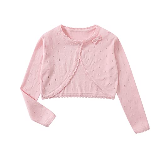 Yealoo Bolero Mädchen Lange Ärmel Strickjacke Kinder Bolerojacke Schulterjacke Kommunionkleid Baumwolle mit Schleife von Yealoo