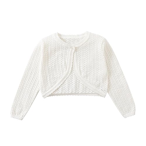 Yealoo Bolero Mädchen mit Lochmuster gestrickt Baumwolle Strickjacke Kinder Bolerojacke Kommunionkleid Rundhals Langarm Yealoo Bolero Mädchen mit Lochmuster gestrickt Baumwolle Strickjacke Kinder Bolerojacke Kommunionkleid Rundhals Langarm von Yealoo