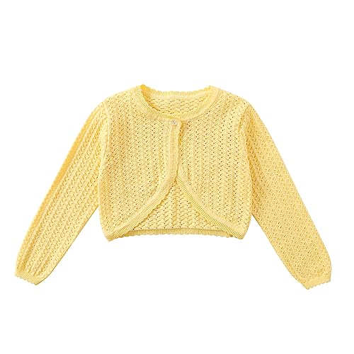 Yealoo Bolero Mädchen mit Lochmuster gestrickt Baumwolle Strickjacke Kinder Bolerojacke Schulterjacke Kommunionkleid von Yealoo