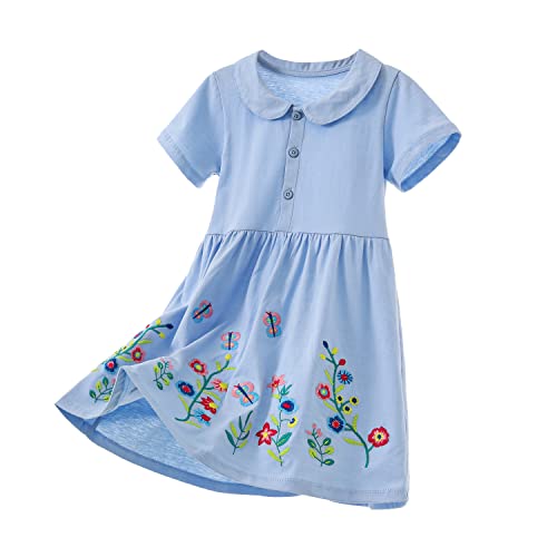 Yealoo Mädchen Kleid Kurzarm Baumwolle Spielkleidung Kleider Polo T-Shirt Kleid Freizeit Mädchenkleid von Yealoo