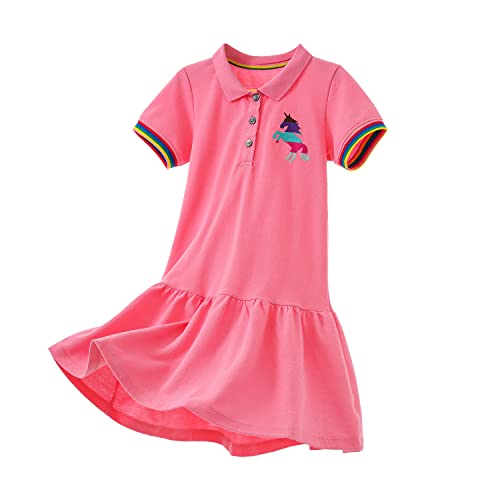 Yealoo Mädchen Kleid Kurzarm Baumwolle Spielkleidung Kleider Polo T-Shirt Kleid Freizeit Mädchenkleid von Yealoo