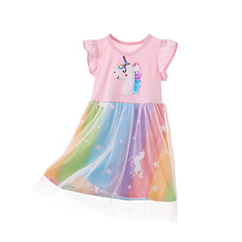 Yealoo Mädchen Kleid Kurzarm Baumwolle Spielkleidung Kleider T-Shirt Kleid Freizeit Mädchenkleid von Yealoo