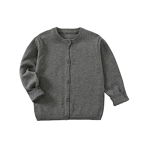 Yealoo Mädchen Strickjacke Schuluniform Baumwolle Jacke Jäckchen für Kinder Mädchen Rundhals Langarm Pullover mit Knöpfen von Yealoo