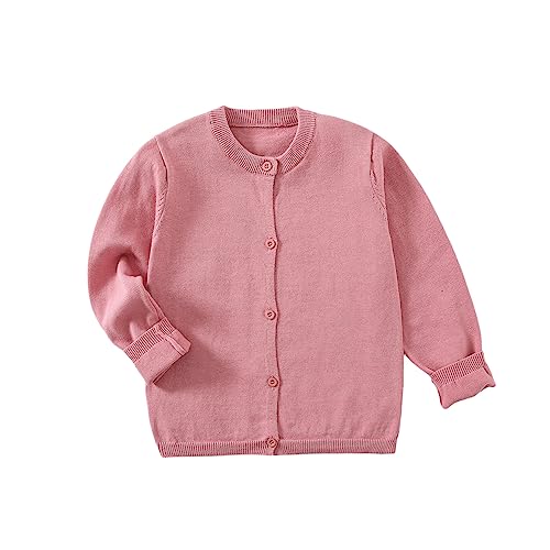 Yealoo Mädchen Strickjacke Schuluniform Baumwolle Jacke Jäckchen für Kinder Mädchen Rundhals Langarm Pullover mit Knöpfen von Yealoo