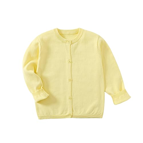 Yealoo Mädchen Strickjacke Schuluniform Baumwolle Jacke Jäckchen für Kinder Mädchen Rundhals Langarm Pullover mit Knöpfen von Yealoo