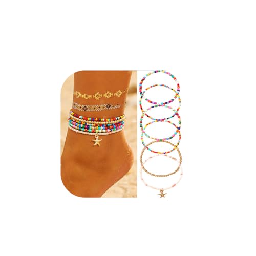 Yean Boho-Fußkettchen mit stapelbaren Perlen, bunte Seestern-Fußkettchen, Strand-Accessoires für Damen von Yean