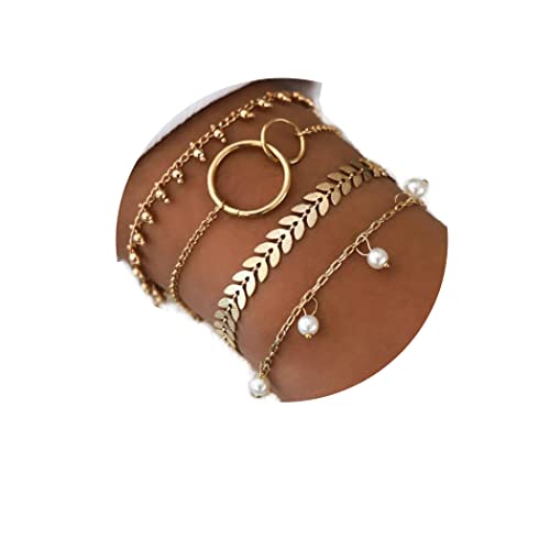 Yean Boho Layered Armbänder Set-Korn-Armband Strang Gold Hand Kettenschmucksachen für Frauen-Mädchen (4 Stück) von Yean