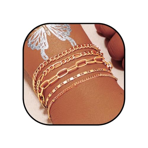 Yean Gold Stapelbare Armbänder Chunky Armband Set Sommer Strand Hand Kette Schmuck Zubehör für Frauen (Gold, SET A) von Yean