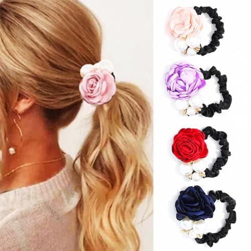 Yean Haargummis mit Blumen und Perlen, ausgefallene Pferdeschwanzhalter für Frauen und Mädchen von Yean