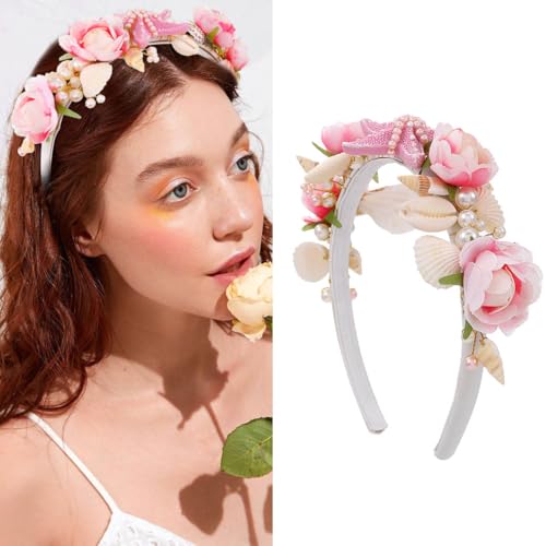 Yean Muschel Haarreif Blume Haarreifen Conch Haarband Cosplay Haarschmuck Geburtstag Hochzeit nautisches Thema Party Haardekoration für Damen von Yean