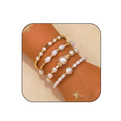 Yean Pearls Chunky Bracelets Gold Stapelbares Armband-Set Sommer-Handketten-Accessoires für Frauen (Gold B) von Yean