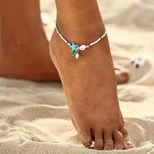Yean Seashell Fußkettchen Türkis Seestern Knöchel Armband Perlen Fuß Kette Schmuck für Frauen und Mädchen von Yean