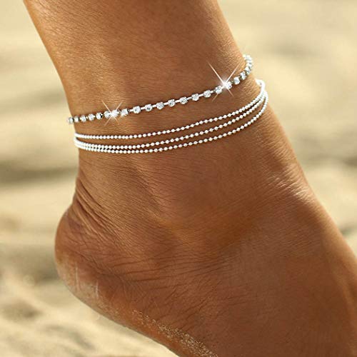 Yean Silver Fußkette Crystal Ankle Bracelet Layered Fußkette für Frauen und Mädchen von Yean