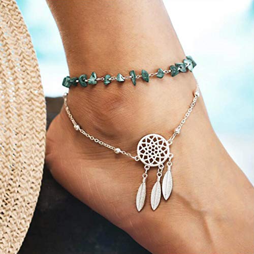 Yean Türkis Fußkettchen Feder Traumfänger Knöchel Armband Mode Silber Fuß Schmuck Kette für Frauen und Mädchen von Yean