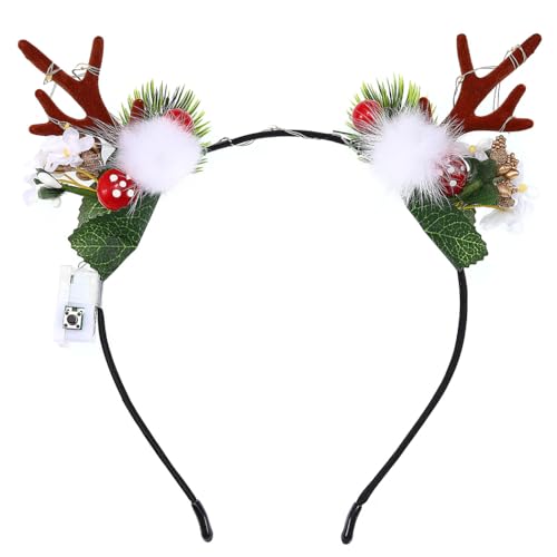 Yean Weihnachts Haarreif Leuchtender Geweih Haarreifen mit LED Rentier Stirnband mit Weihnachts Haarschmuck für Kinder Erwachsene(Fellknäuel) von Yean