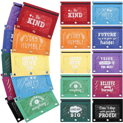 Yeaqee 10 Stück 3 Ringe Federmäppchen Binder Bleistift Tasche Bunte Bleistifttasche Große Kapazität Binder Taschen mit Reißverschluss für Büro, 10 verschiedene Farben von Yeaqee