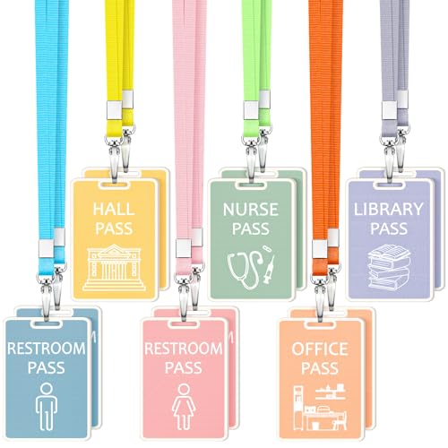 Yeaqee 12 Set Hall Pass Schlüsselbänder, Toilettenausweis, unzerbrechliche Holzhallenpässe für Büro, Krankenschwester, Zuhause, Bibliothek, Geschenkbedarf (helle Farbe) von Yeaqee