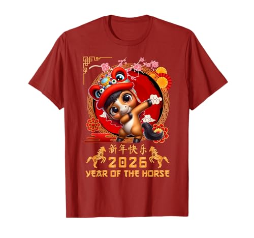 Jahr des Pferdes 2026 Chinesisches Mondneujahr 2026 Jungen Kinder T-Shirt von Year Of The Horse 2026 Chinese Lunar New Year Tee