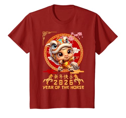 Kinder Jahr des Pferdes 2026 Chinesisches Mondneujahr 2026 Jungen Kinder T-Shirt von Year Of The Horse 2026 Chinese Lunar New Year Tees