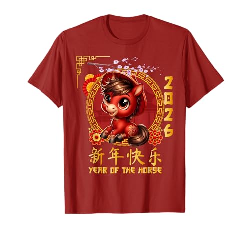 Jahr des Pferdes 2026 Chinesisches Mondneujahr 2026 Jungen Kinder T-Shirt von Year Of The Horse 2026 Happy Lunar New Year Tees