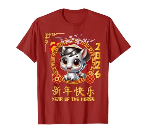 Jahr des Pferdes 2026 Chinesisches Mondneujahr 2026 Jungen Kinder T-Shirt von Year Of The Horse 2026 Happy Lunar New Year Tees