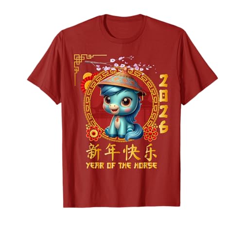 Jahr des Pferdes 2026 Chinesisches Mondneujahr 2026 Jungen Kinder T-Shirt von Year Of The Horse 2026 Happy Lunar New Year Tees