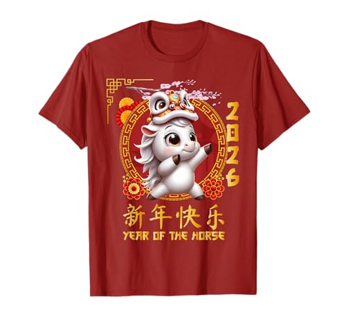 Jahr des Pferdes 2026 Chinesisches Mondneujahr 2026 Jungen Kinder T-Shirt von Year Of The Horse 2026 Happy Lunar New Year Tees