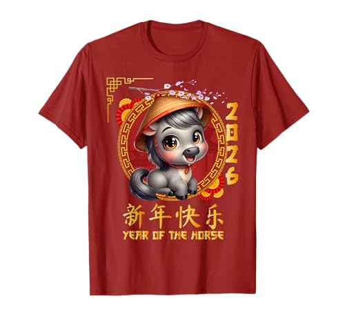 Jahr des Pferdes 2026 Chinesisches Mondneujahr 2026 Jungen Kinder T-Shirt von Year Of The Horse 2026 Happy Lunar New Year Tees