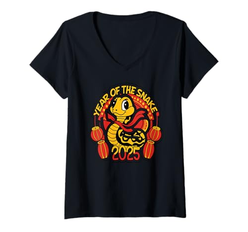 Damen Chinesisches Neujahr 2025 Jahr der Schlange T-Shirt mit V-Ausschnitt Damen Chinesisches Neujahr 2025 Jahr der Schlange T-Shirt mit V-Ausschnitt von Year Of The Snake 2025 Gift Lunar New Year Snake