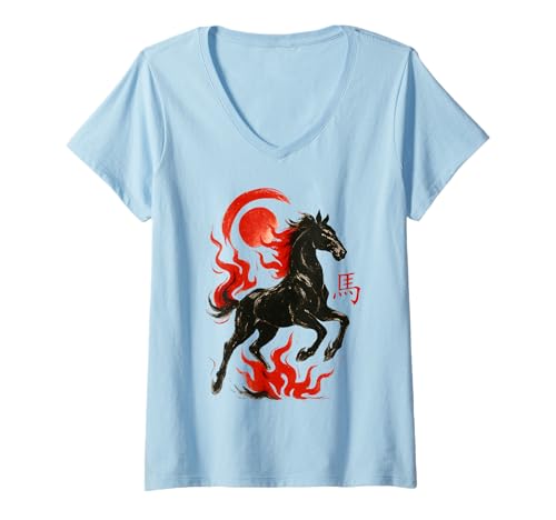 Damen Traditionelles chinesisches Neujahr - Jahr des Pferdes 2026 T-Shirt mit V-Ausschnitt Damen Traditionelles chinesisches Neujahr - Jahr des Pferdes 2026 T-Shirt mit V-Ausschnitt von Year of the Horse 2026 Vintage Chinese New Year