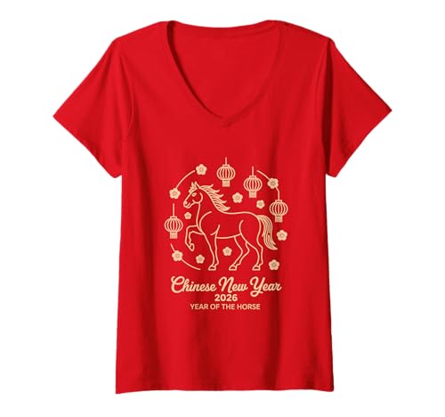 Damen Chinesisches Neujahr 2026 Pferd Sternzeichen Mondneujahr T-Shirt mit V-Ausschnitt Damen Chinesisches Neujahr 2026 Pferd Sternzeichen Mondneujahr T-Shirt mit V-Ausschnitt von Year of the Horse Zodiac Men Women Tshirts