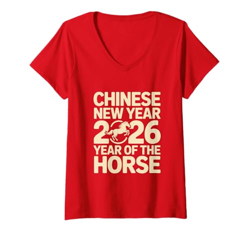 Damen Chinesisches Neujahr 2026 Pferd Sternzeichen Mondneujahr T-Shirt mit V-Ausschnitt Damen Chinesisches Neujahr 2026 Pferd Sternzeichen Mondneujahr T-Shirt mit V-Ausschnitt von Year of the Horse Zodiac Men Women Tshirts