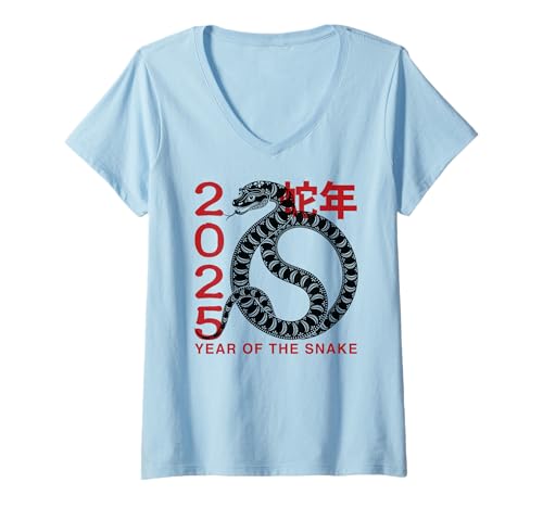 Damen Jahr der Schlange 2025 Chinesisches Sternzeichen Neujahr T-Shirt mit V-Ausschnitt von Year of the Snake 2025