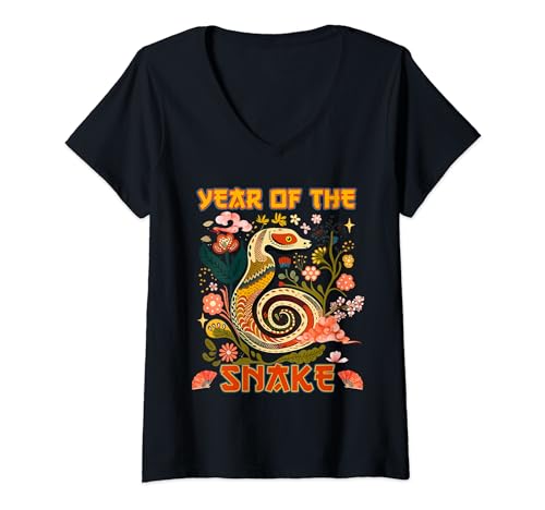 Damen Chinesische Neujahrsschlange das Jahr der Schlange 2025 T-Shirt mit V-Ausschnitt Damen Chinesische Neujahrsschlange das Jahr der Schlange 2025 T-Shirt mit V-Ausschnitt von Year of the Snake the Lunar New Year Chinese Snake
