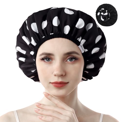Years Calm Duschhauben für Frauen, wiederverwendbar, wasserdicht, Muster und einfarbig, zweilagiges Design für zweilagige Nutzung, schützt das Haar in der Dusche, Spa, Kochen, Reinigen und Reisen von Years calm