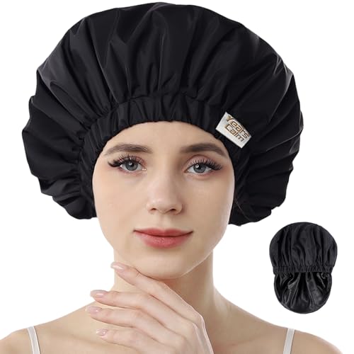 Years Calm Wiederverwendbare wasserdichte Duschhauben für Frauen, Haarkappen für Duschen, doppellagiges elastisches Design, für alle Frisuren, reisefreundlich (schwarz) von Years calm