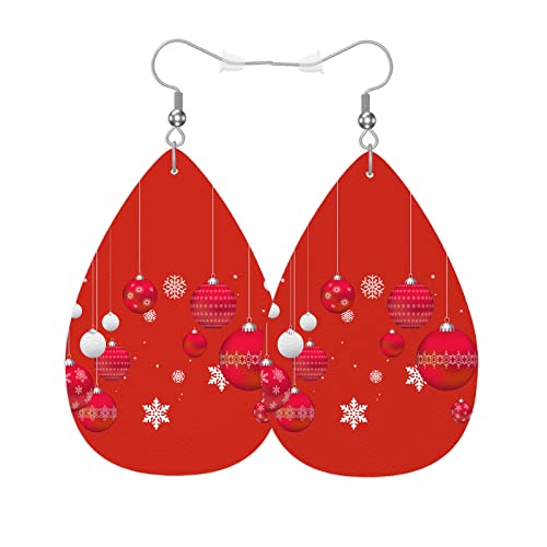 Ohrringe Weihnachtskugeln Rot Weiß Weihnachtskugeln Schneeflocken Leder Leichte Blatt Baumeln Niedliche Ohrringe Tropfenohrringe von YebiO