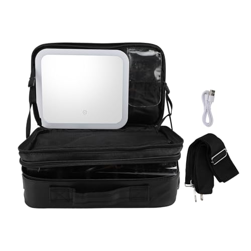 Make-up-Tasche mit Spiegel Und Licht, 3 Farbtemperaturen Einstellbar Make-up-Organizer-Tasche, Kosmetikkoffer | Make-up-Koffer-Organizer | Make-up-Aufbewahrungsbox von Yechiry