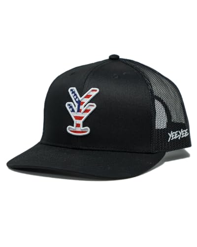Yee Yee Apparel American Brand Hat - Schwarze Trucker-Mütze für Herren mit verstellbarem Snapback und Netzrücken, Herren-Schnappkappe mit flacher Krempe, Schwarz, Einheitsgr��e von Yee Yee