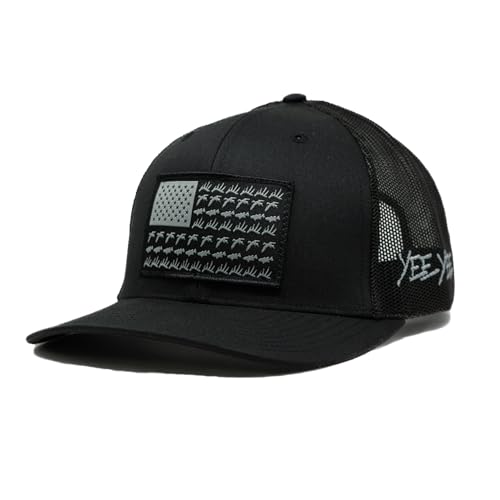 Yee Yee Apparel Midnight Glory Hat – Schwarze Trucker-Mütze für Herren mit verstellbarem Snapback und Netzrücken, Herren-Schnappkappe mit Bekleidungspatch, vorgekrümmte Krempe, Schwarz, Einheitsgr��e von Yee Yee