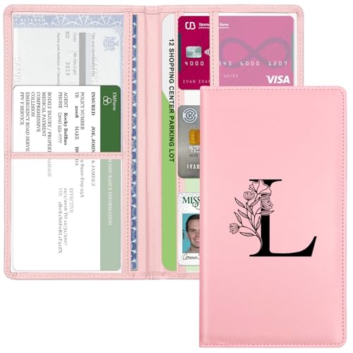 YeeCASE Auto Zulassung und Versicherungshalter, Auto Dokumentenhalter mit Magnetverschluss, Rosa mit Buchstaben Wallet Case Auto Fahrzeug Auto Zubehör für Damen und Herren von YeeCASE