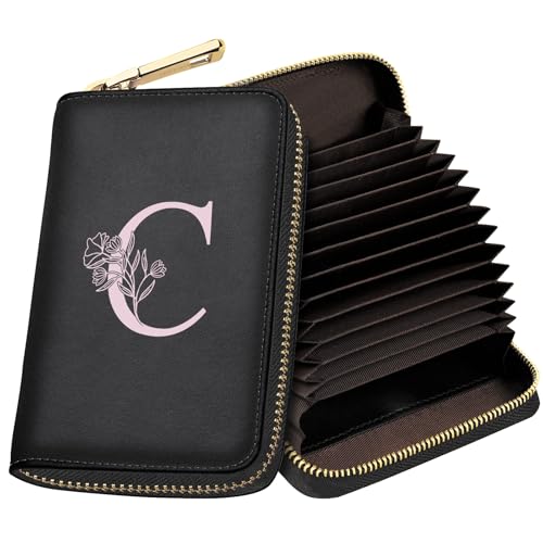 YeeCASE Geldbörse mit Reißverschluss, Kreditkartenetui, kleines Akkordeon-Kartenetui, RFID-blockierende Brieftasche, Brief-Visitenkartenetuis, C, Buchstabe von YeeCASE